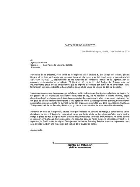 Carta De Despido Indirecto Ejemplo New Sample W Gambaran