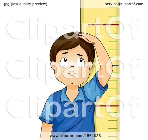 Clipart Of A Short Boy Measuring His Height Over A Ruler Royalty Free