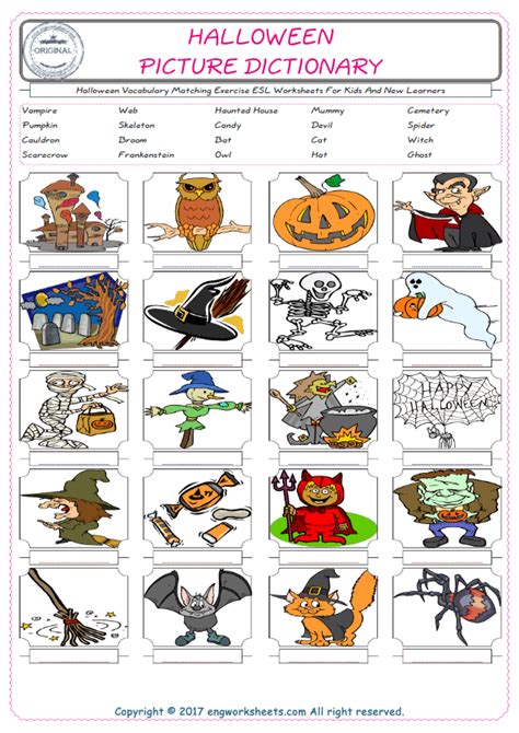 Halloween English Worksheet For Kids Esl Printable Picture Dictionary