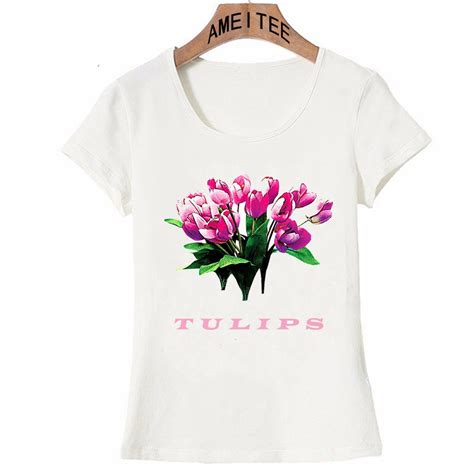 One Bunch Of Pink Tulips Print T Shirt Summer Fashion Women T Shirt