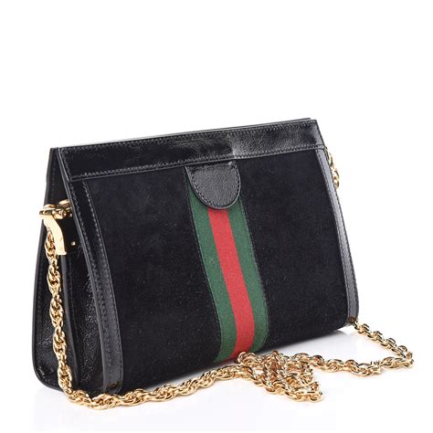 Gucci Suede Patent Gg Web Small Ophidia Chain Shoulder Bag Black 434521