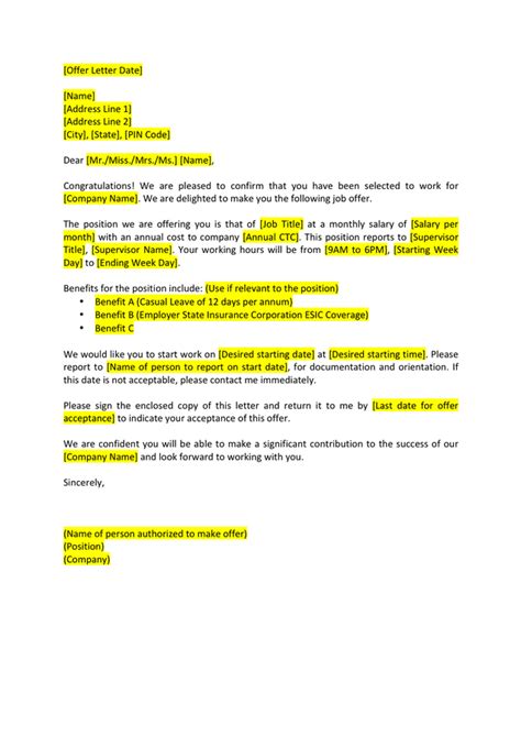 Job Offer Letter Sample Letters And Examples Word Pdf Images And Photos Finder