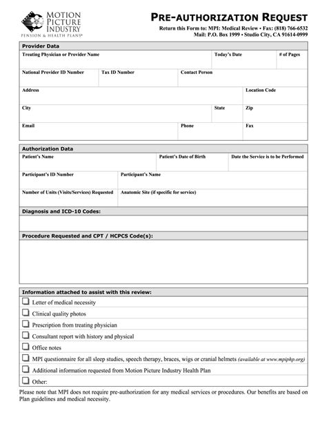 Mpi Pre Authorization Request Fill And Sign Printable Template Online