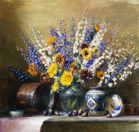 Still Life With Sunflowers And Delphiniums Frank Janca Art