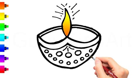 How To Draw A Diya For Kids Drawing And Coloring Youtube
