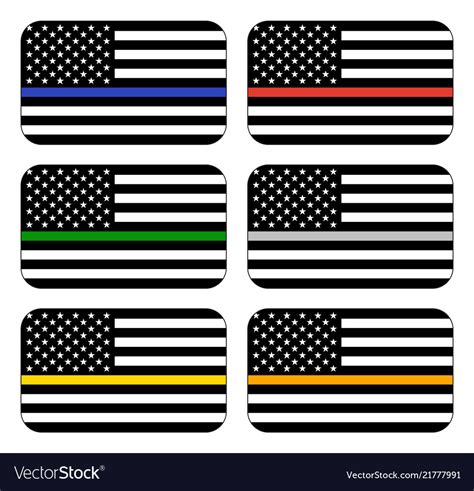 American Thin Line Flag Set Royalty Free Vector Image