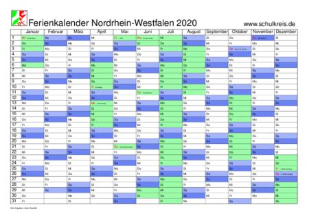 Von der kompetenz des unternehmens zeugt neben seiner einzigartigen produktpalette auch ein exzellenter. Schulferien-Kalender NRW Nordrhein-Westfalen 2020 mit ...