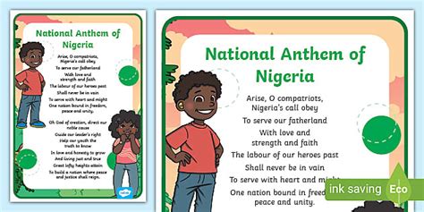 Free Nigerian National Anthem Poster A4a3 Teacher Made