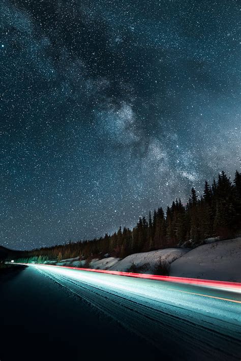 Starry Sky Road Night Stars Long Exposure Hd Phone Wallpaper Peakpx