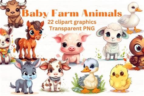 Cute Baby Farm Animals Clipart Set Graphic By Mermaids Cove · Creative