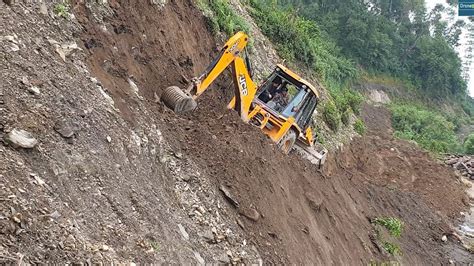 Scary Landslide Clearing With Jcb Backhoe Loader And Skillful Operator