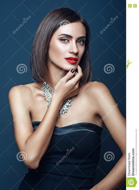 Luxury Beautiful Young Woman In A Black Dress Stock Image Image Of