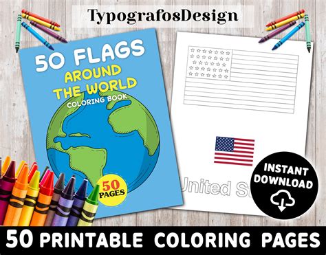 Flags Around The World Coloring Book Printable Book For Kids Etsy
