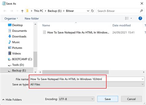 How To Save Notepad File As Html On Windows 10