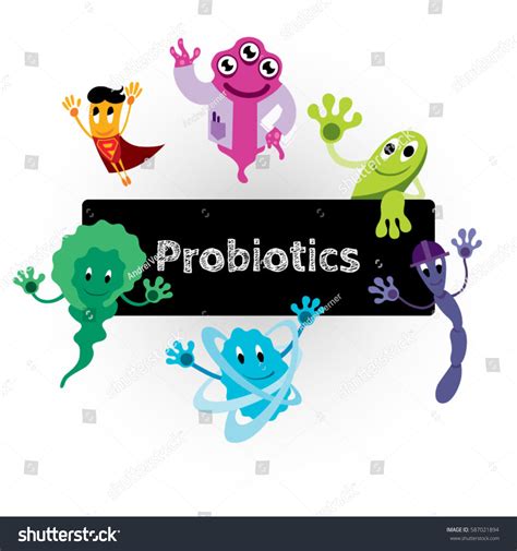 Funny Comic Probiotics Bacteria Characters Microbiological Stock Vector
