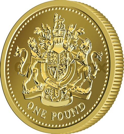 Vector British Money Gold Coin One Pound With The Coat Of Arms Stock