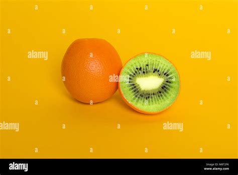 Collage Orange With Kiwi Surrealism Fruits Genetically Modified Food