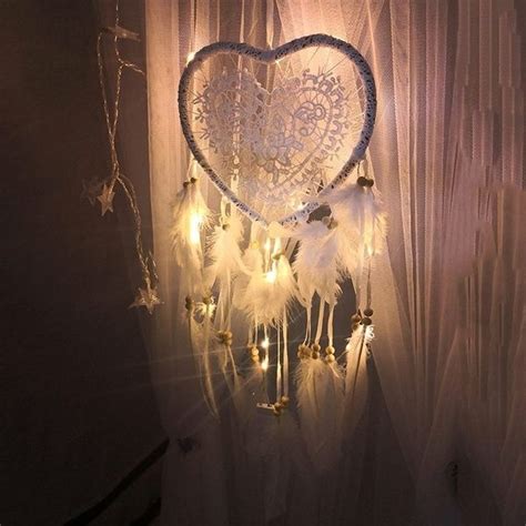 Handmade Led Dream Catcher Heart Shaped By Feathers Blessing Good