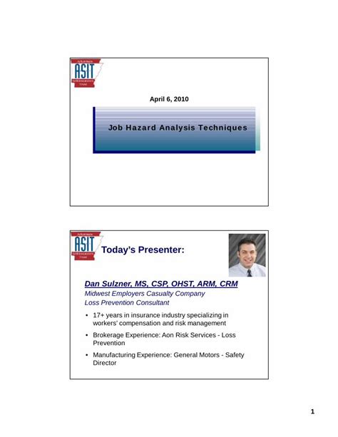 PDF ASIT Job Hazard Analysis HANDOUT Midwest Riskmidwestrisk Net Wp