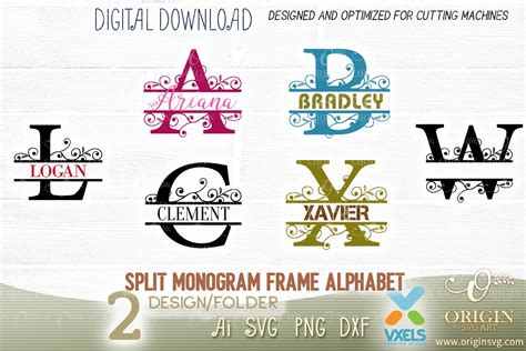 Split Monogram Svg Monogram Alphabet Letter Roman Flourish Frame