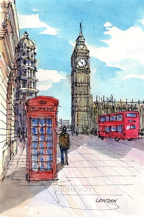 London Big Ben Westminster Original Watercolor 12 X 8 By Andrevoyy