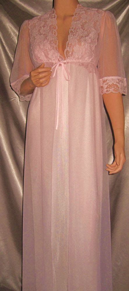 vintage taryn alexander nylon chiffon long pink nightgown peignoir lingerie m tarynalexander