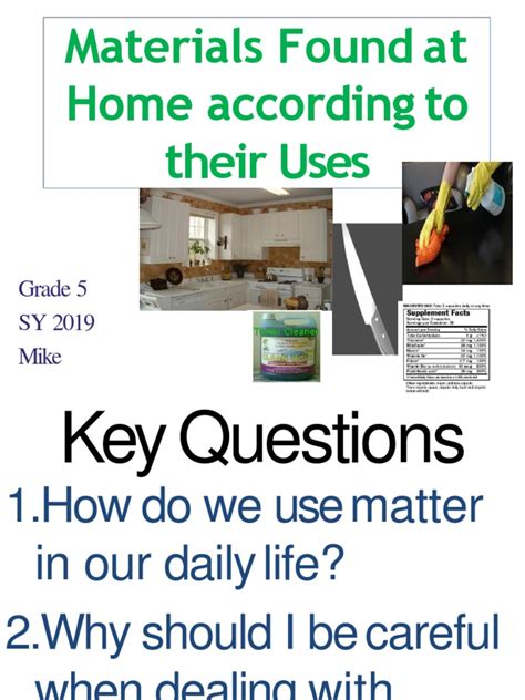 Materials Found At Home According To Their Uses Grade 5 Sy 2019 Mike