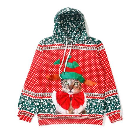 Christmas Cat Hoodies Women Loose Long Sleeve Hooded Sweatshirt Girl