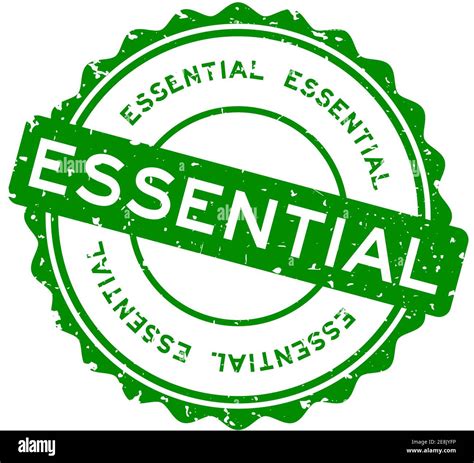 Grunge Green Essential Word Round Rubber Seal Stamp On White Background