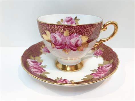 Tuscan Tea Cup Pink Rose Tea Cups Hand Painted Teacups Antique