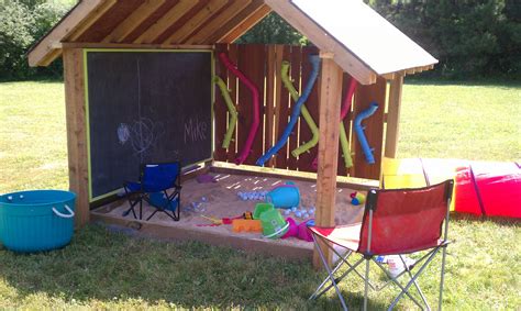 Covered Kids Entertainment Area With Sandbox Chalkboard And Colorful