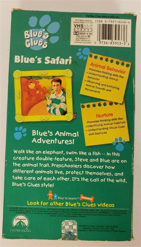 Vhs Blues Clues Blues Safari 1999 Paramount Nickelodeon Play To