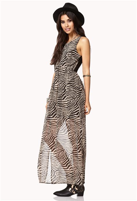 Lyst Forever Tiger Print Maxi Dress In Brown