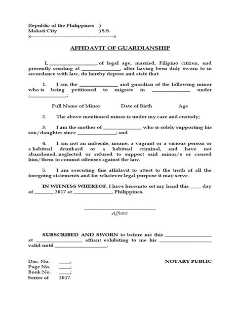 Affidavit Of Guardianship Sample