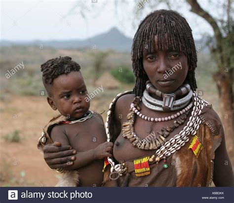 Africa Ethiopia Omo River Valley Hamer Tribe Woman And Baby Stock Photo