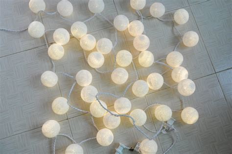 White Cotton Ball String Lights For Patioweddingparty And Etsy