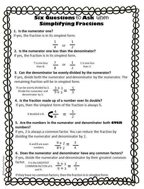 Simplifying Fractions Worksheet And Template