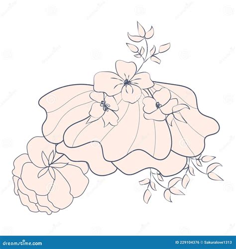 Illustration Brown Beige Nude Flowers One Line Drawing Line Art