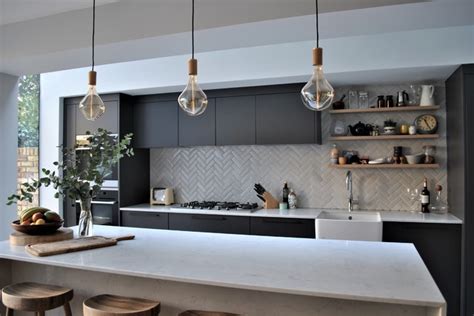 Modern Dark Grey Kitchen With Black Handles Contemporary Kitchen