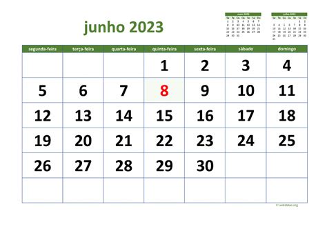 Calendário Junho 2023