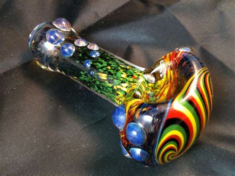 Heady Glass Inside Out Staged Rasta Frit Spoon Pipe With Rasta