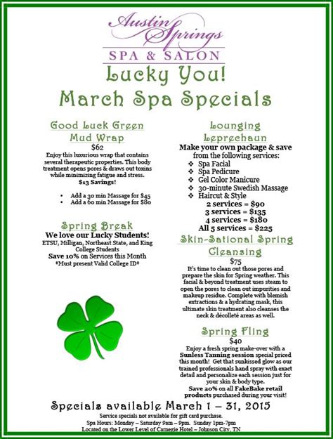 Prepare For Spring By Scheduling One Of Our March Specials Spa Specials Salon Promotions