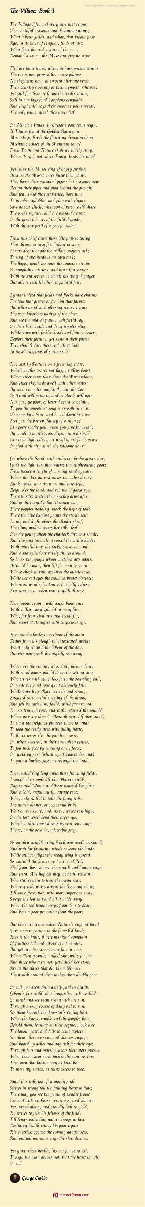 The Village Book I Poem By George Crabbe