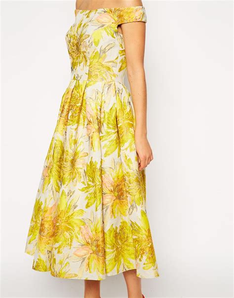 Lyst Asos Sunflower Bardot Midi Prom Dress In Yellow