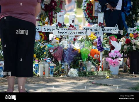 May 29, 2022: Crosses bear the names of the shooting victims at Robb