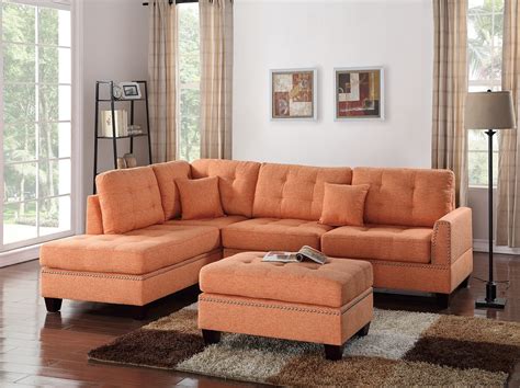 3 Piece Sectional Sofa Reversible Chaise Ottoman Citrus Polyfiber