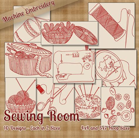 Sewing Room Redwork Embroidery Machine Designs 10 Patterns 2