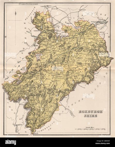 Roxburghshire Antique County Map Scotland Lizars 1885 Stock Photo