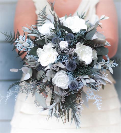 Dusty Blue Steel Blue Slate Blue Wedding Bouquet Dried Flowers