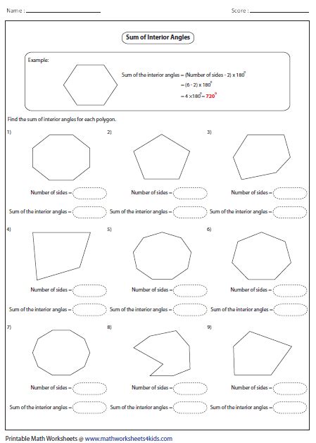 Polygon Angle Sum Worksheet